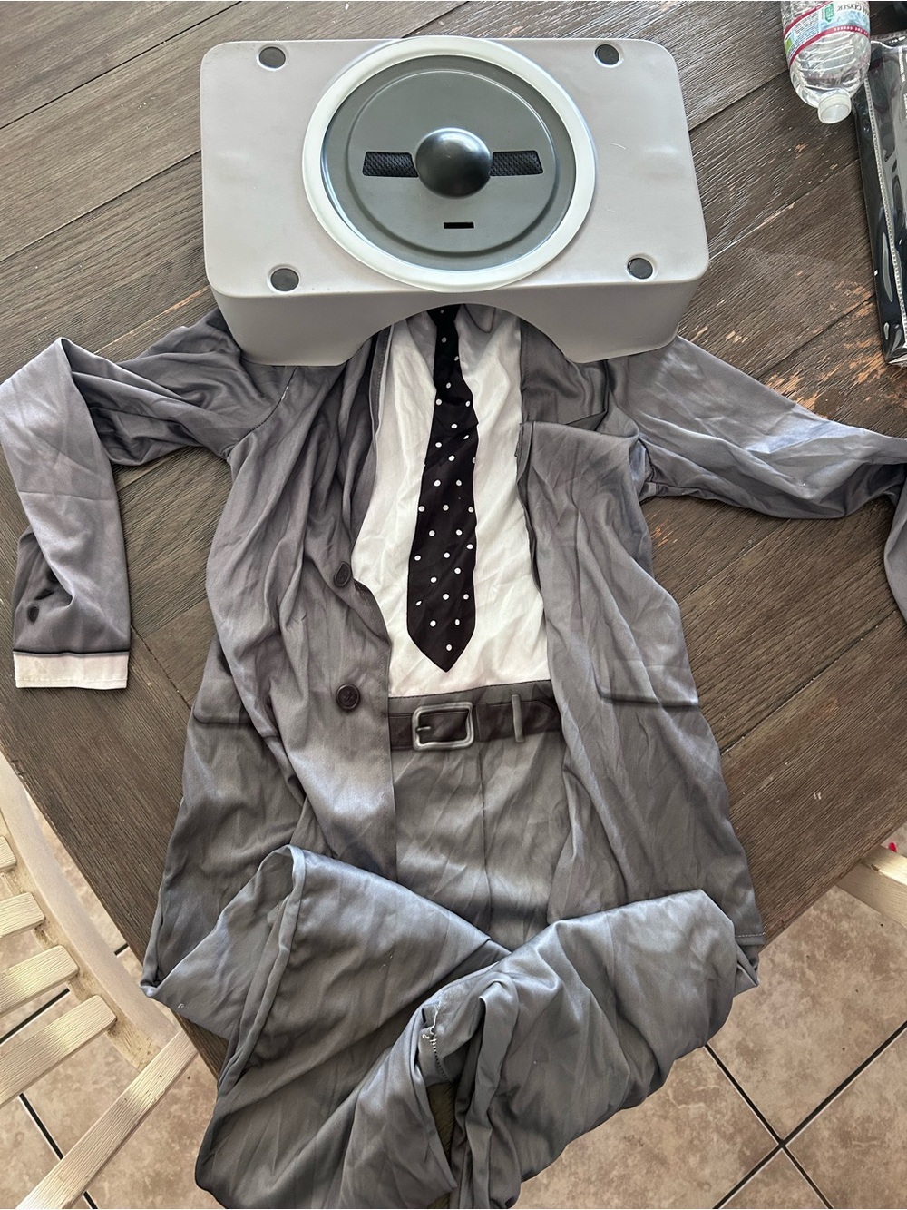 Gray Novelty Suit Costume with Polka Dot Tie Print